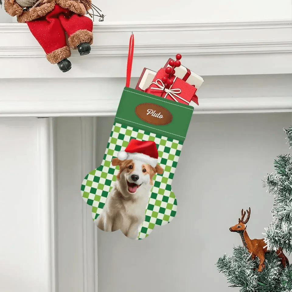 Personalized Pet Photo Christmas Stocking (Paw) - Shaggy Chic