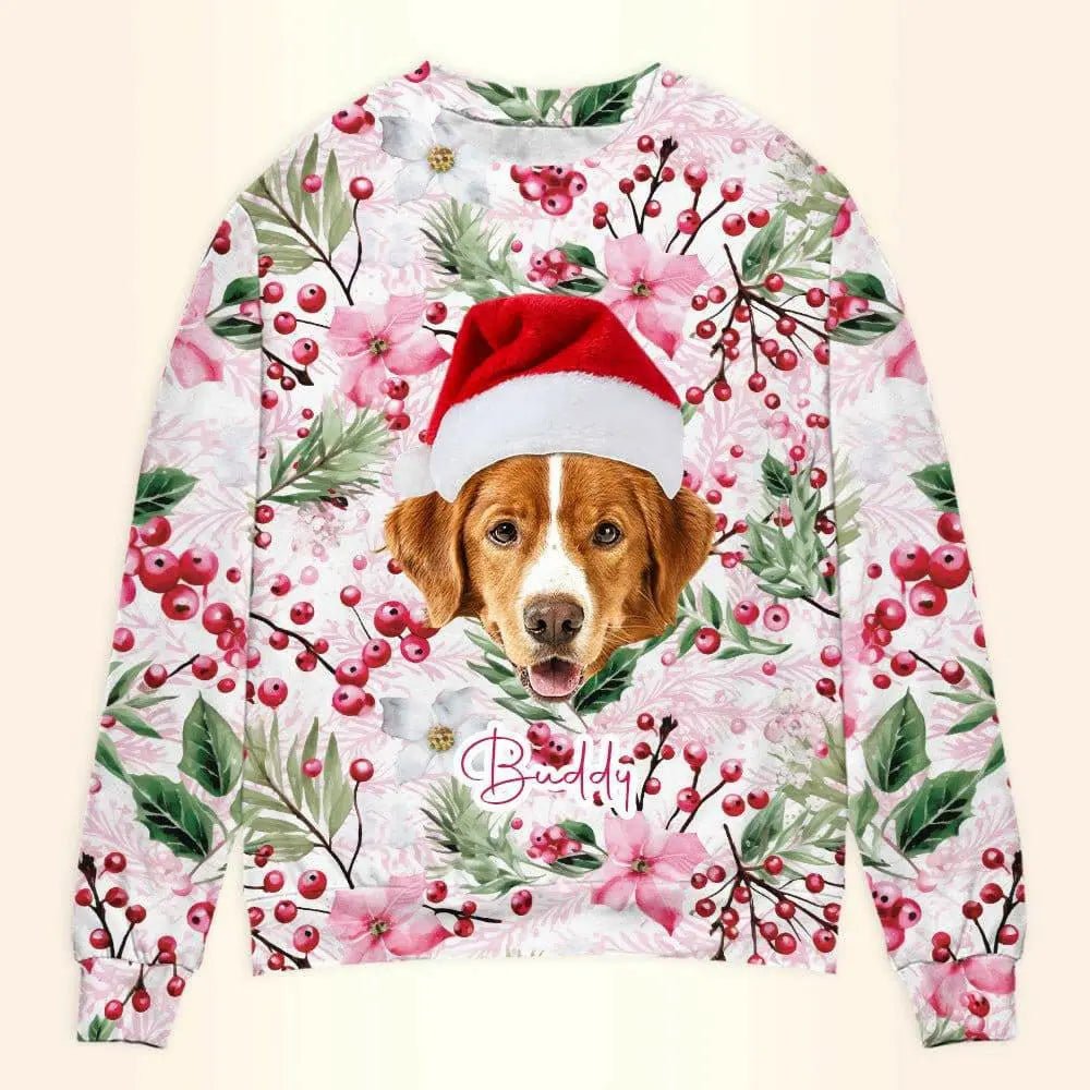 Personalized Pet Photo Christmas Sweatshirt - Pink Custom Unisex Crewneck Shirt For Pet Lovers ! - Shaggy Chic