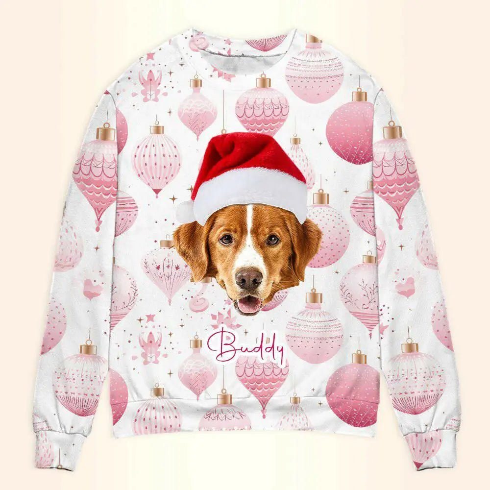 Personalized Pet Photo Christmas Sweatshirt - Pink Custom Unisex Crewneck Shirt For Pet Lovers ! - Shaggy Chic