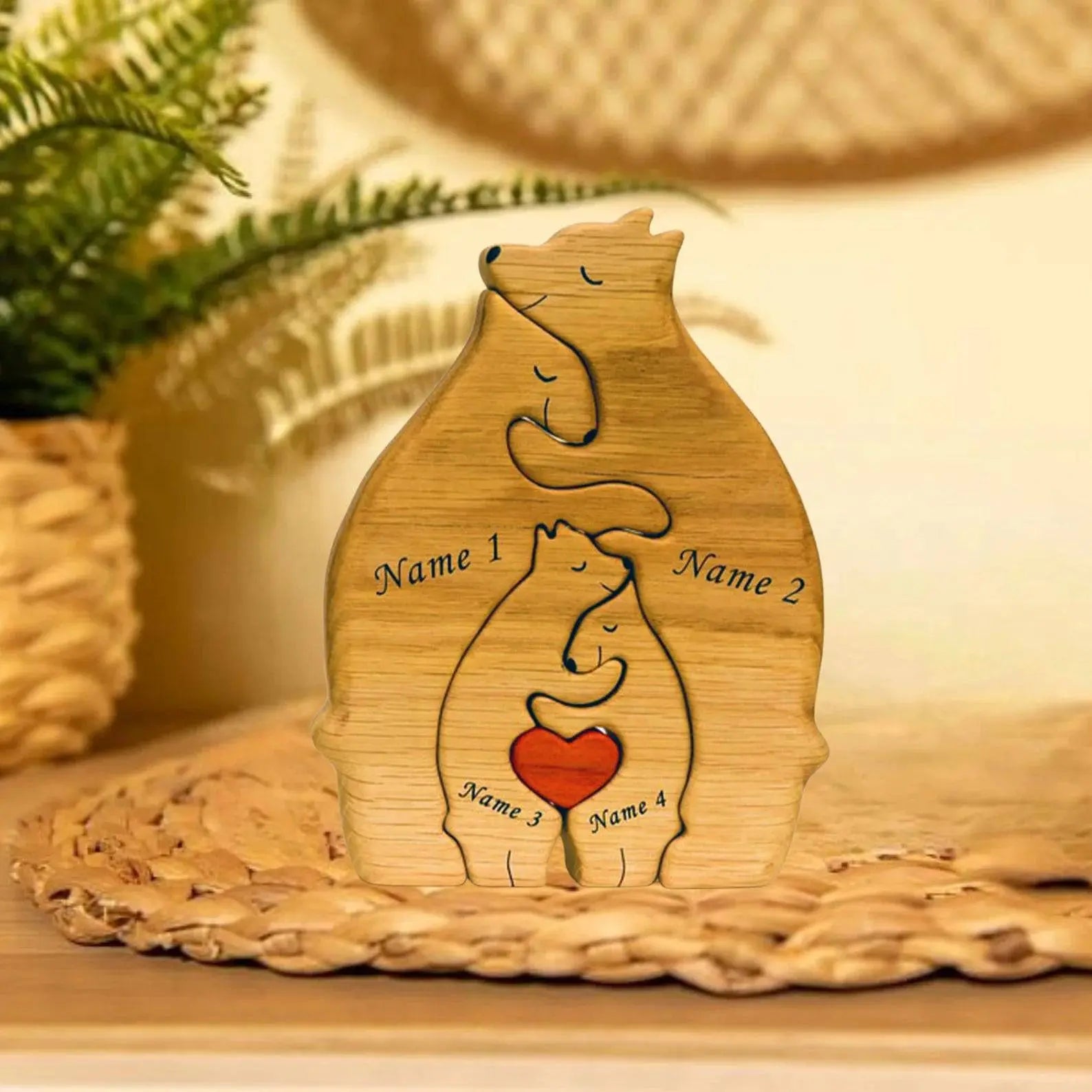 Personalized Wooden Bear Puzzle Gift For Home Decoration - Bear Family Up to 7 Members.