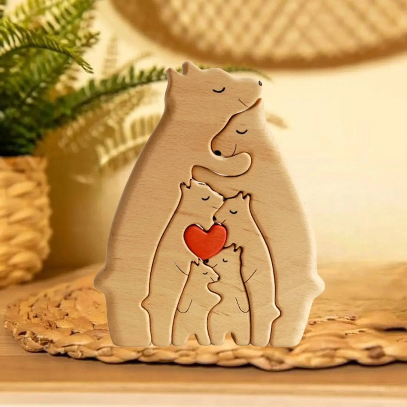 Personalized Wooden Bear Puzzle Gift For Home Decoration - Bear Family Up to 7 Members.