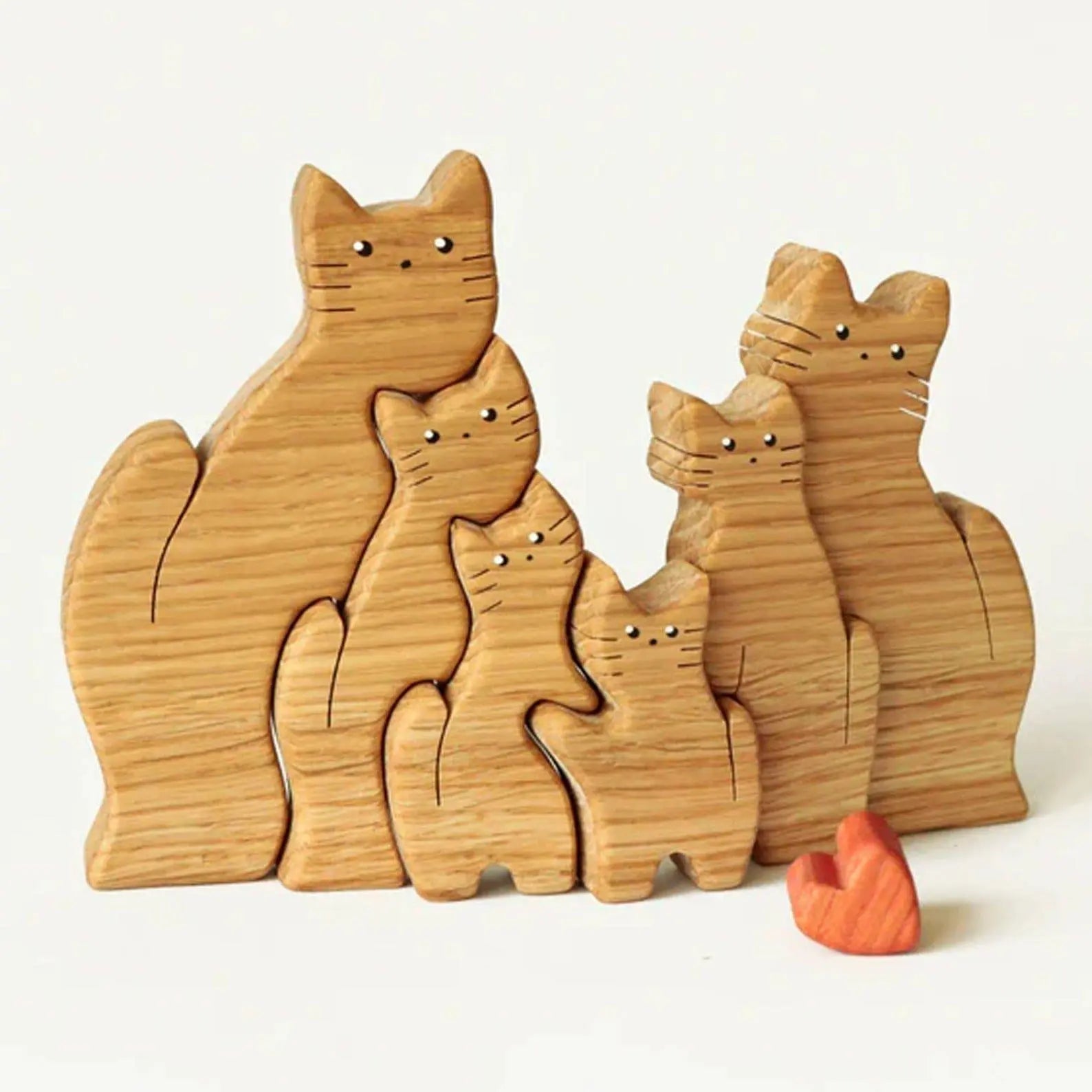 Personalized Wooden Cat Puzzle Gift For Home Decoration - Cat Family Upto 6 Members.