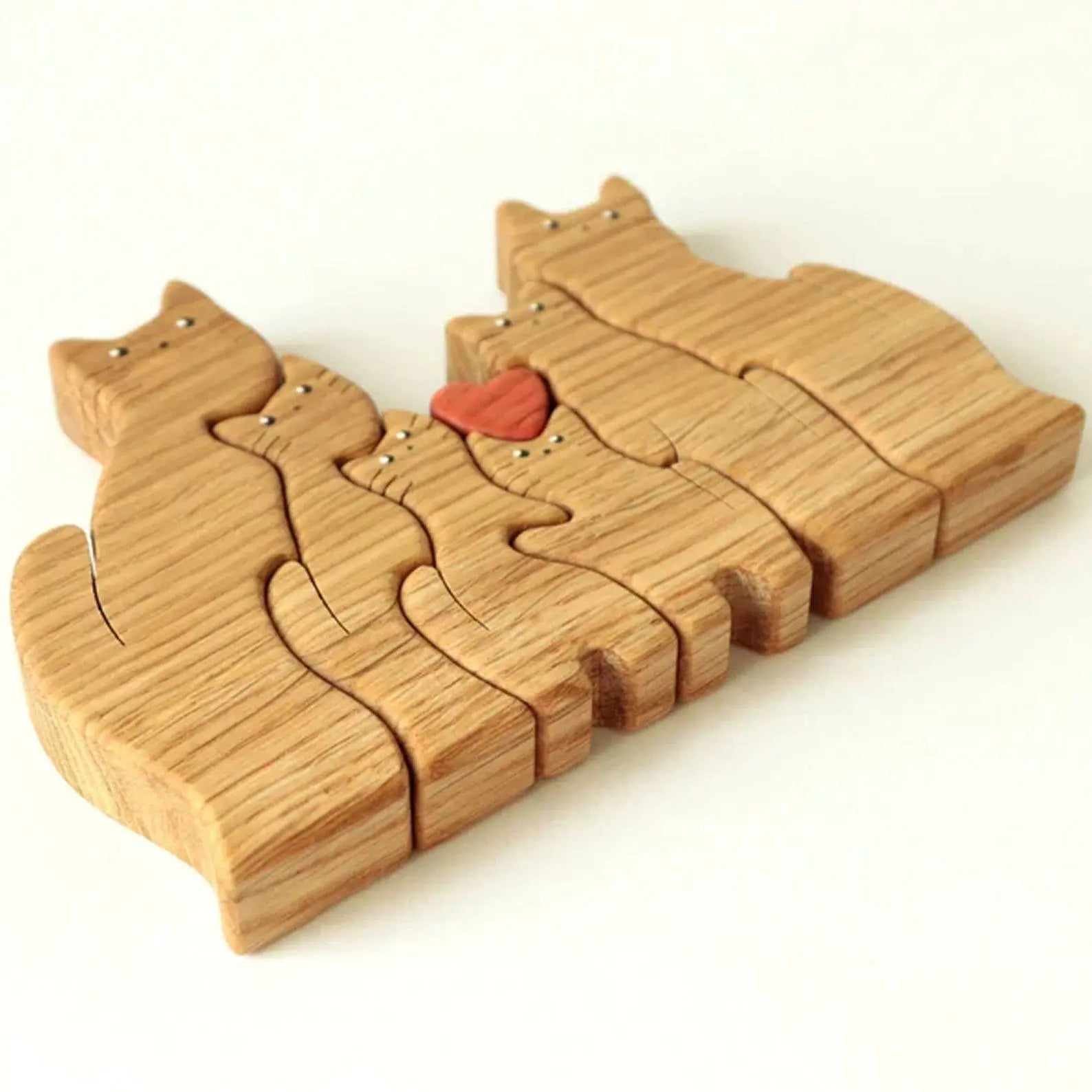 Personalized Wooden Cat Puzzle Gift For Home Decoration - Cat Family Upto 6 Members.