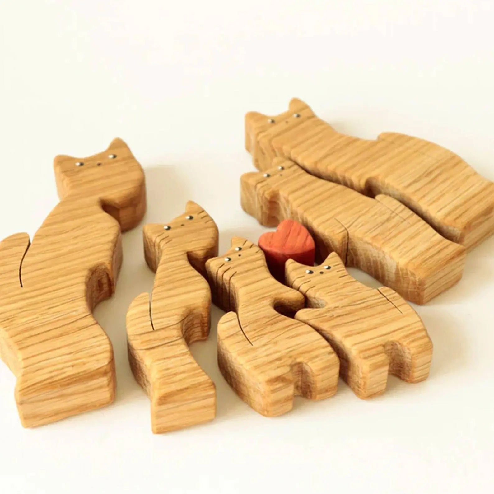 Personalized Wooden Cat Puzzle Gift For Home Decoration - Cat Family Upto 6 Members.