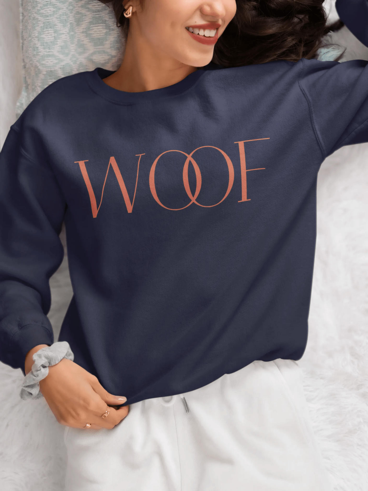 Stylish Women's Cropped Fleece Pullover - 'WOOF' Design for Pet Lovers - Shaggy Chic
