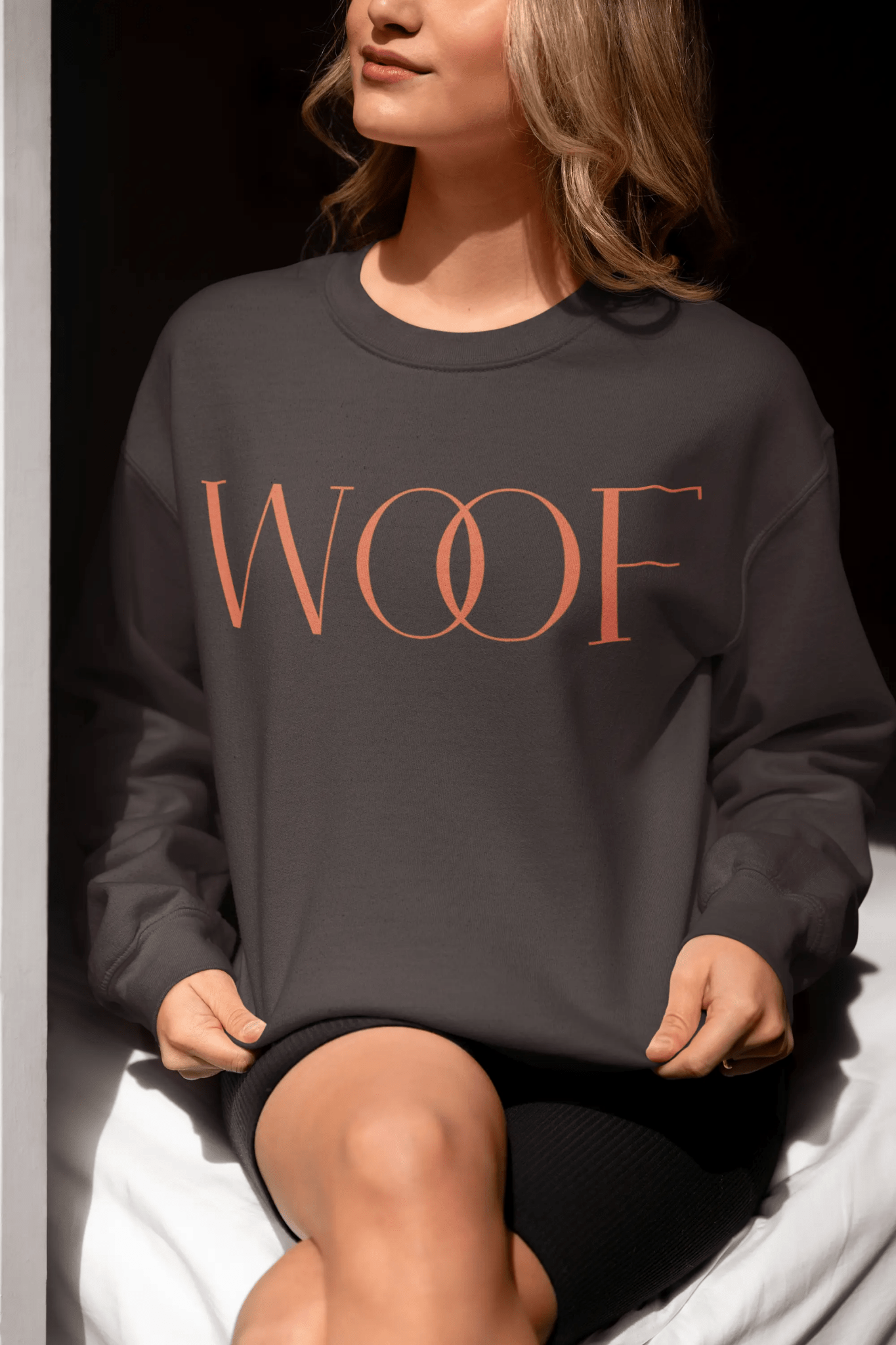 Stylish Women's Cropped Fleece Pullover - 'WOOF' Design for Pet Lovers - Shaggy Chic
