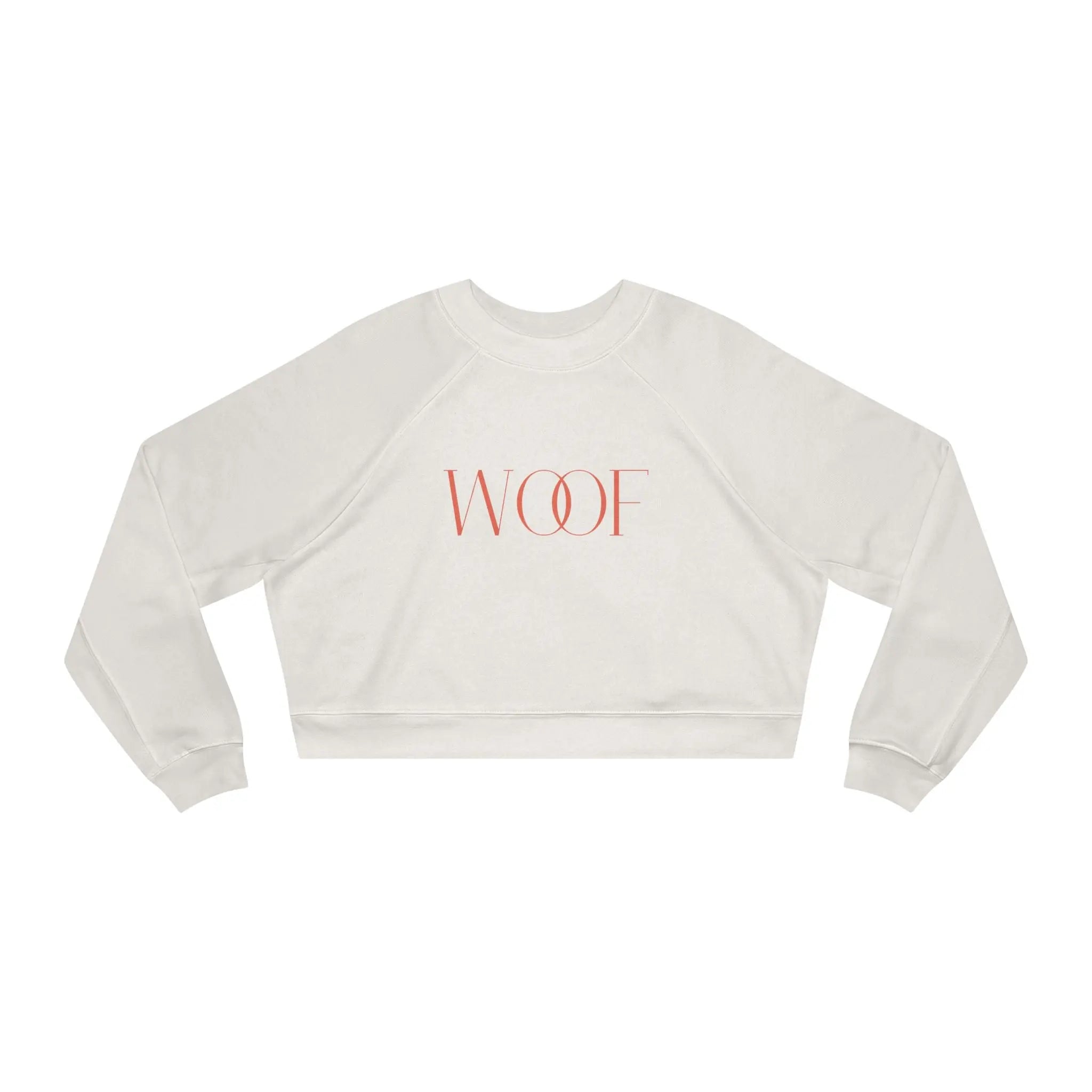 Stylish Women's Cropped Fleece Pullover - 'WOOF' Design for Pet Lovers - Shaggy Chic