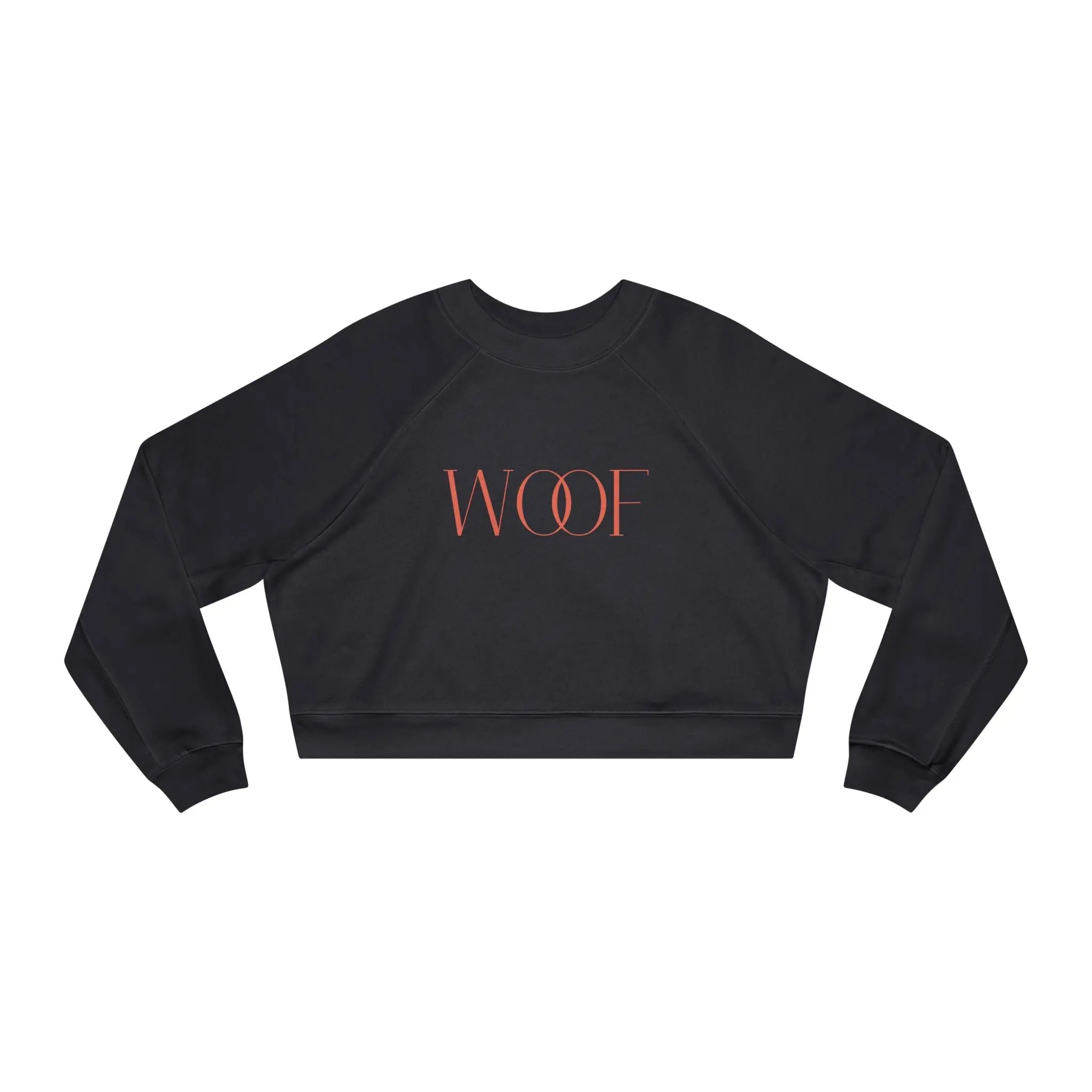 Stylish Women's Cropped Fleece Pullover - 'WOOF' Design for Pet Lovers - Shaggy Chic