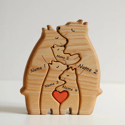 Personalized Bear Family, Wooden Puzzle Gift for Home Decoration - Upto 7 Members - Shaggy Chic